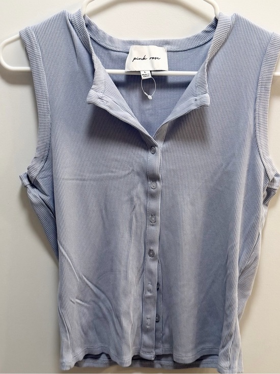 Pink Rose Tops - Pink Rose Light Blue Ribbed Button-Front Tank